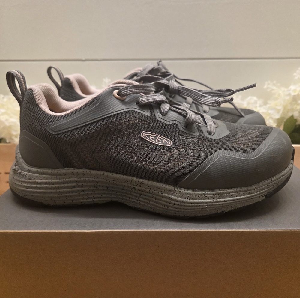 KEEN Utility Sparta II ESD Aluminum Toe Work Shoes Steel Grey/Peach Womens 8.5